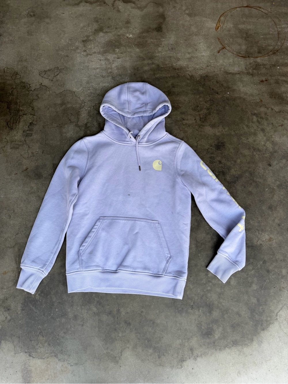 Carhartt Relaxed Fit Hoodie Lavender Logo Graphic Pullover Kids Small (4-6)
